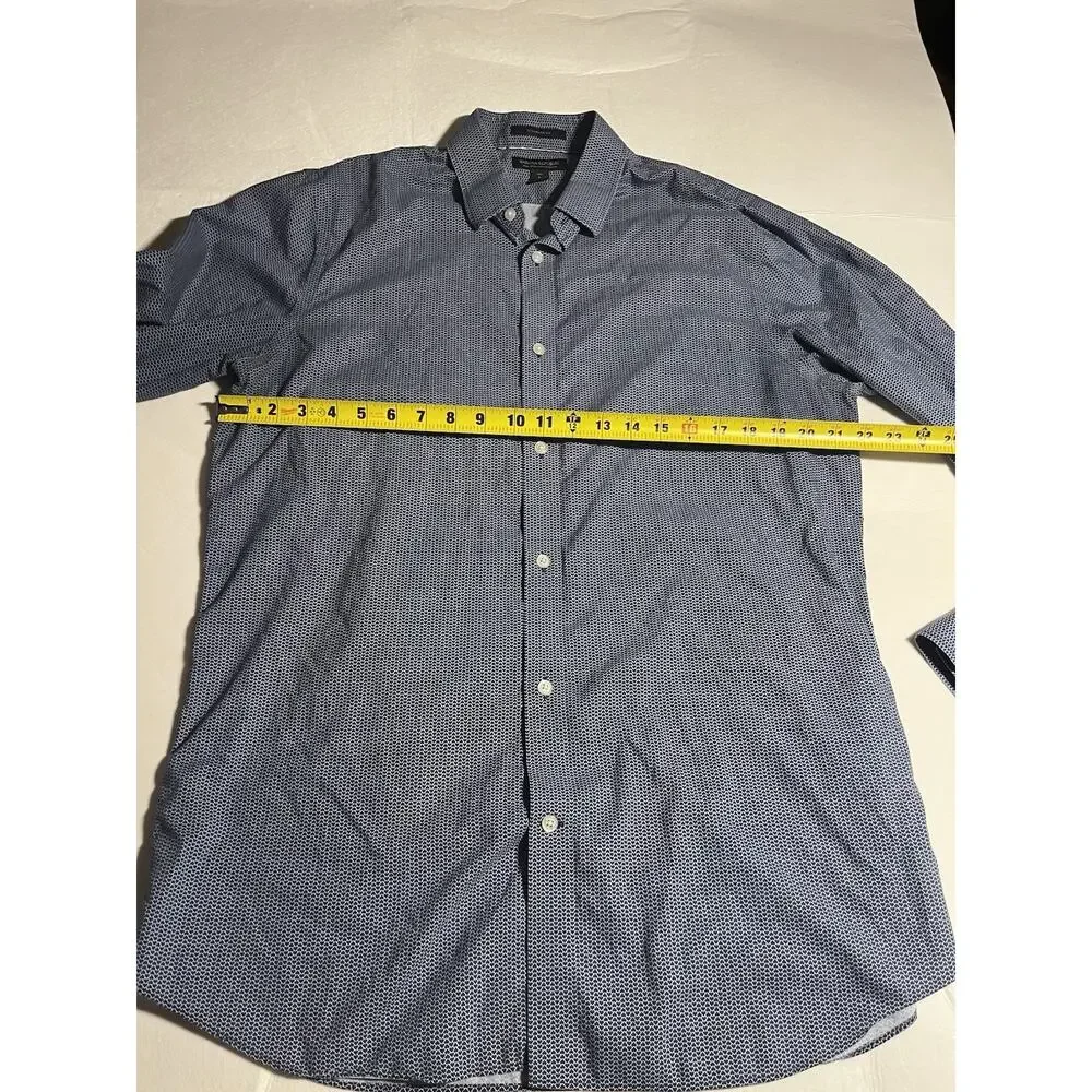 Banana Republic Mens Large Standard Fit Non Iron Blue Geometric Dress Shirt